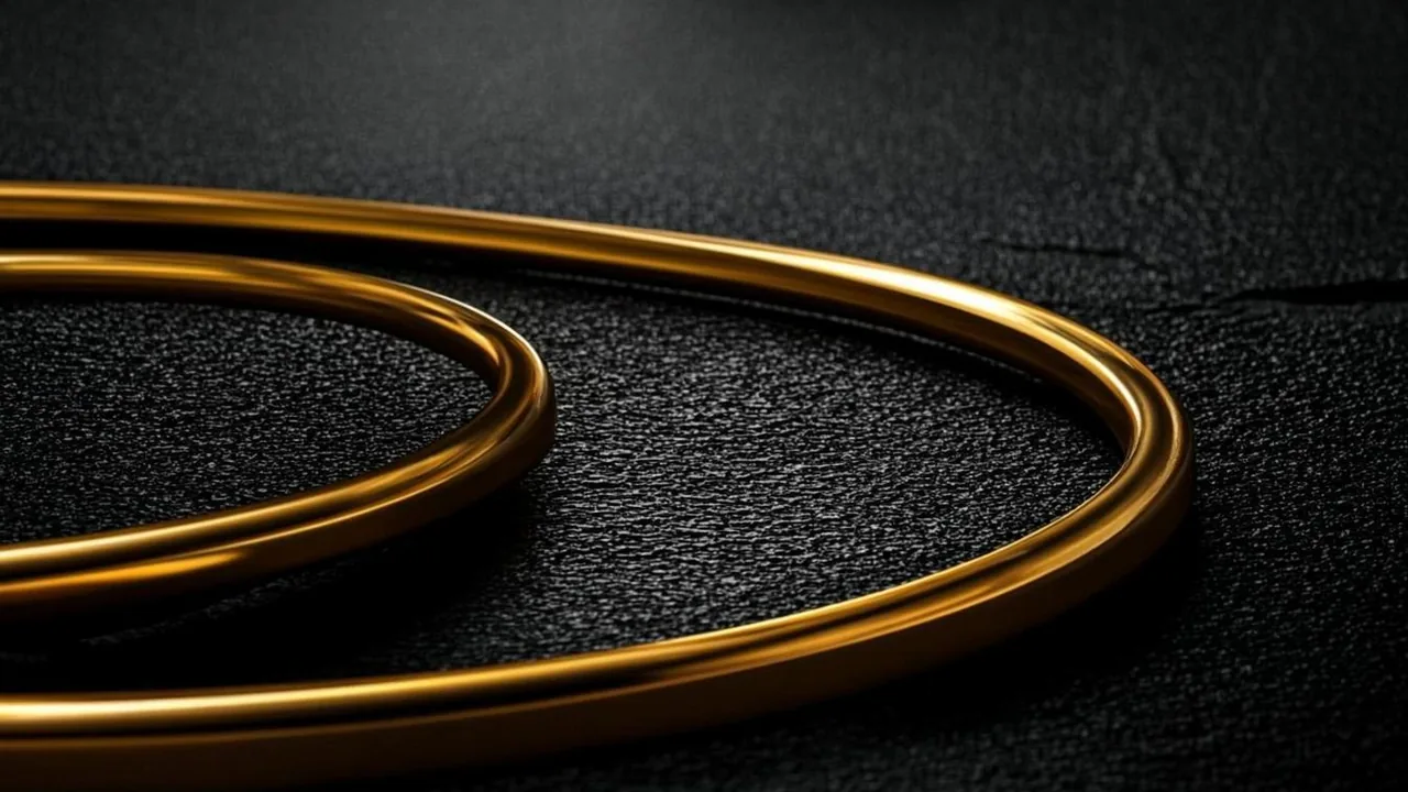 Abstract brass arcs on graphite, standing for stablecoin rails that hold a casino balance level.
