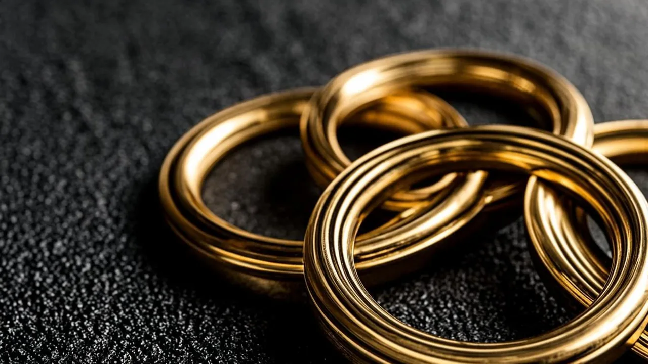 Brass rings on a graphite field, evoking PayPal's approval loop around licensed casino payments.