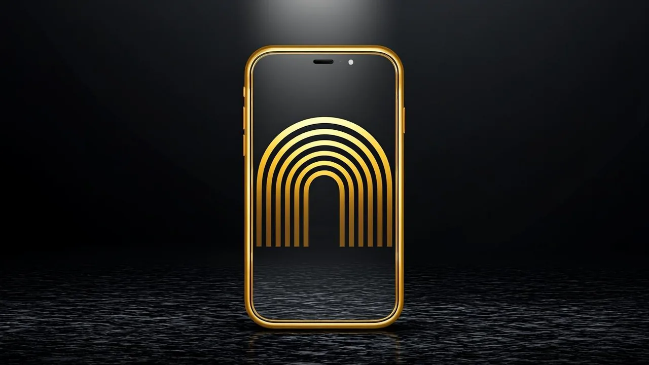 Brass phone outline with three door arcs on graphite, marking browser, app and PWA routes.