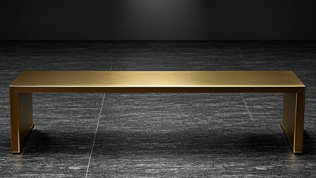Standalone casino terms set apart under one brass beam on graphite tiles.