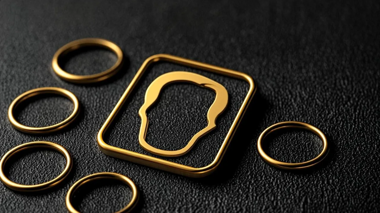 A casino deposit approved by Face ID with brass rings on graphite.