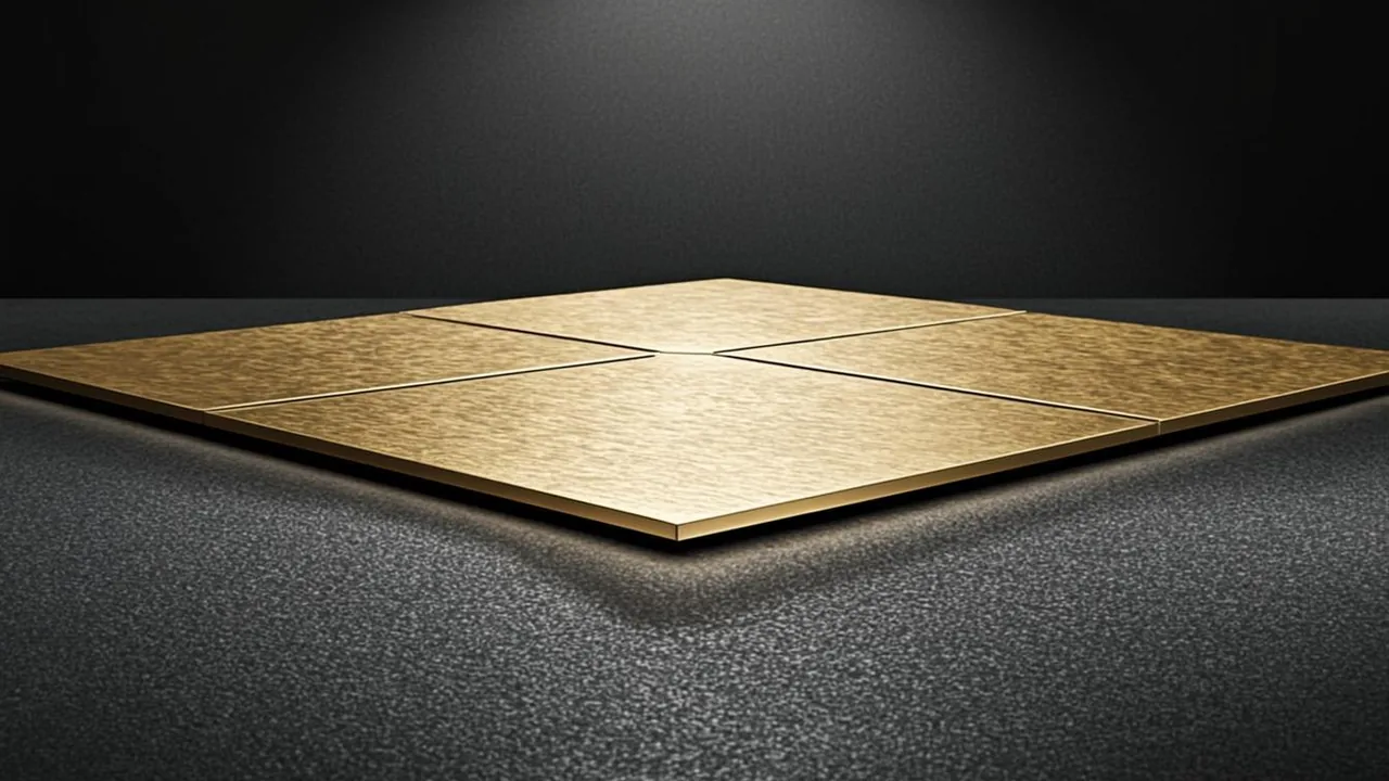 A virtual transaction number standing in for a bank card, brass tiles on graphite.