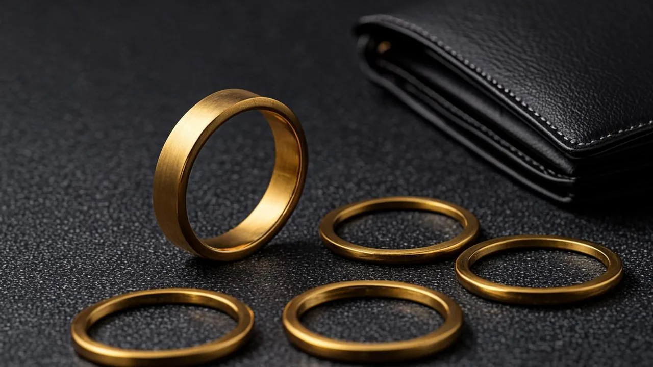Crypto no deposit bonus guide with brass coin rings and wallet arcs on graphite