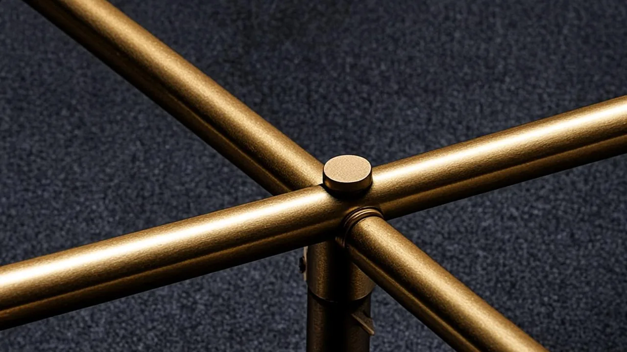Five pound deposit guide with brass beams splitting over rails on a graphite field