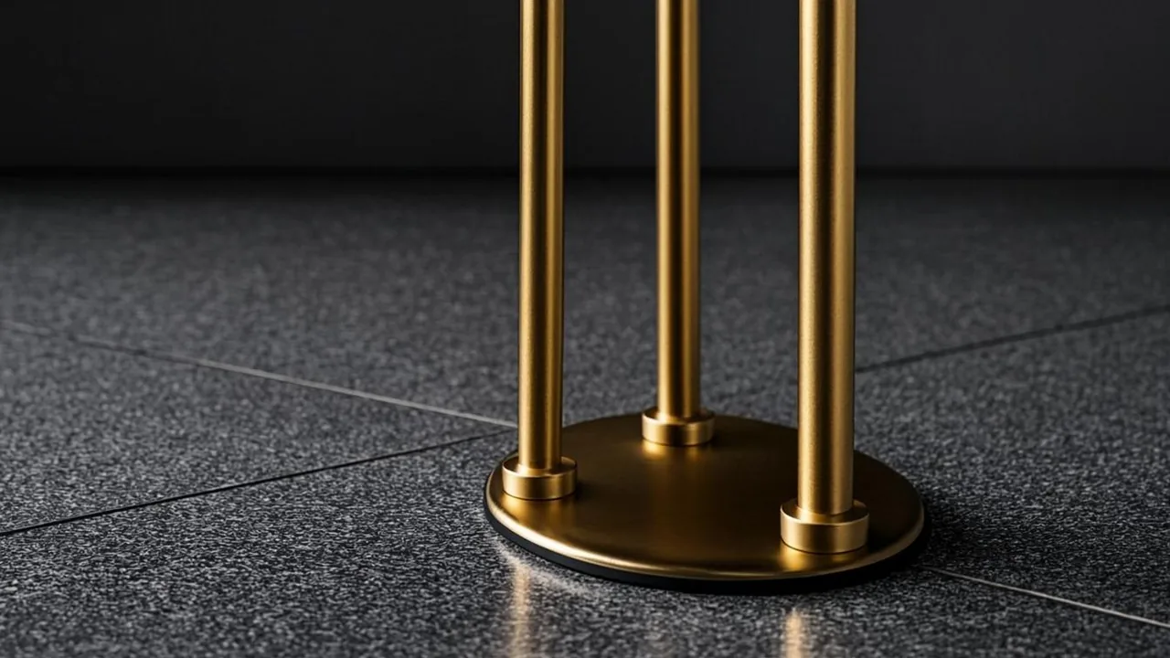 Two brass columns of equal height rising from graphite tiles