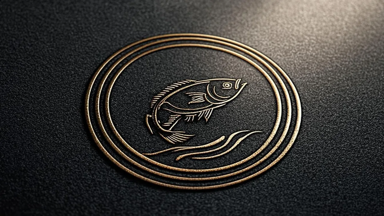 Pragmatic slot motifs with brass fish, rings and waves on graphite.