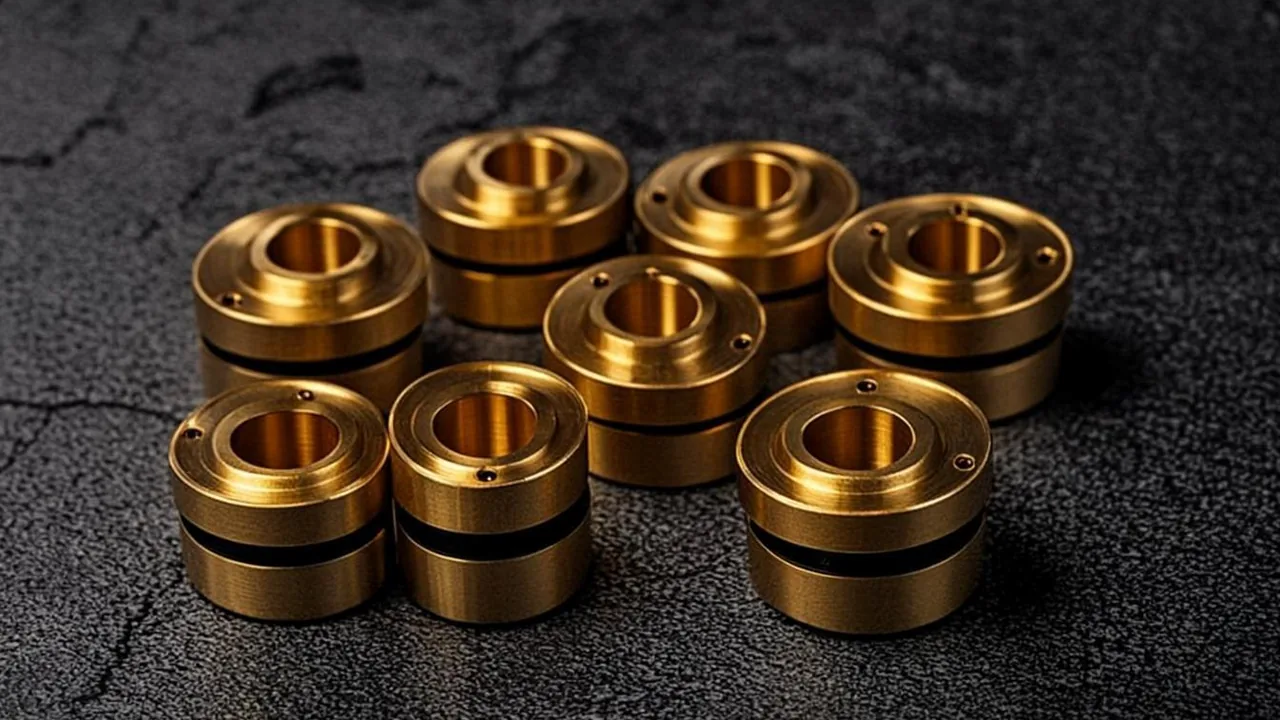 Ten ranked slot games as brass rings and tiles in a countdown on graphite.
