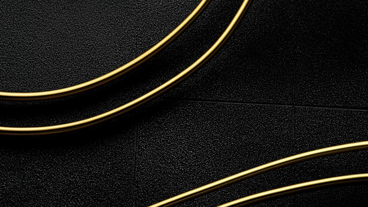 Bitcoin slots guide with brass arcs tracing a swinging balance line across graphite tiles